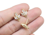 6pcs CZ Leaves Stud Earrings, Real Plated, Leaf Earrings post