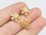 6pcs CZ Snowflake Stud Earrings, Dainty Christmas Earrings, Real 14K plated