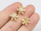 6pcs CZ Snowflake Stud Earrings, Dainty Christmas Earrings, Real 14K plated