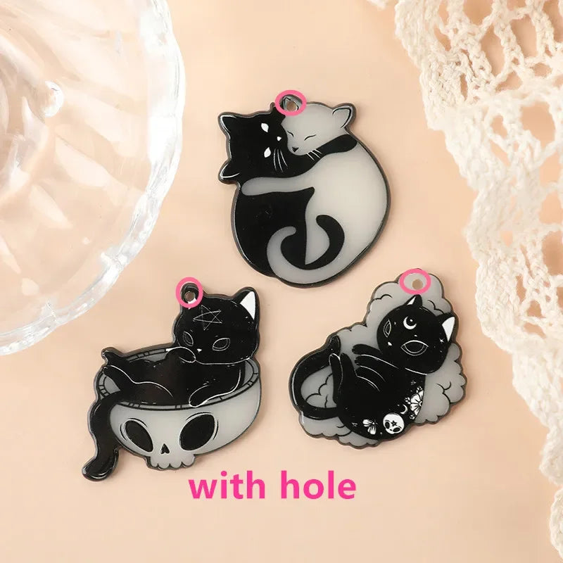 6pcs Glow In Dark Cat Charms for DIY Jewelry Making