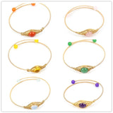 6pcs Chakras Stone Cuff Bangle Agates Bracelet Healing Crystal Beads