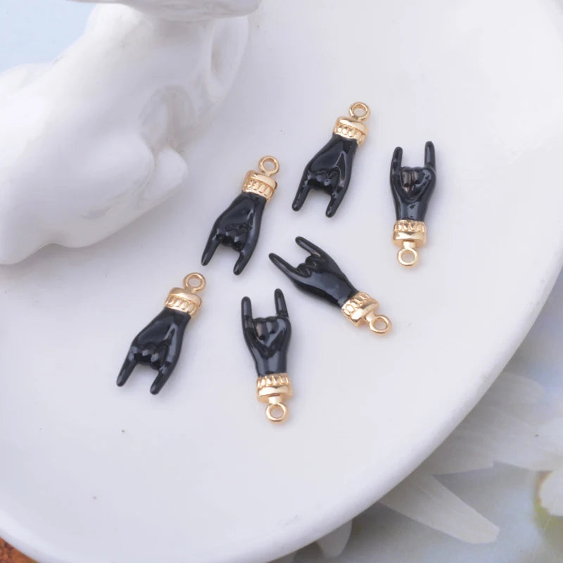 6pcs Copper Enamel Hand Charms Two-sided Dripping Pendant DIY Jewelry