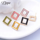6pcs Copper Plated Enamel Square Ear Post Stud Needle Round Base Earrings