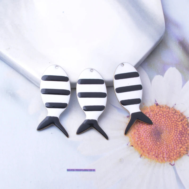 6pcs Copper Fish Charms Enamel Earring Pendant DIY Jewelry Making