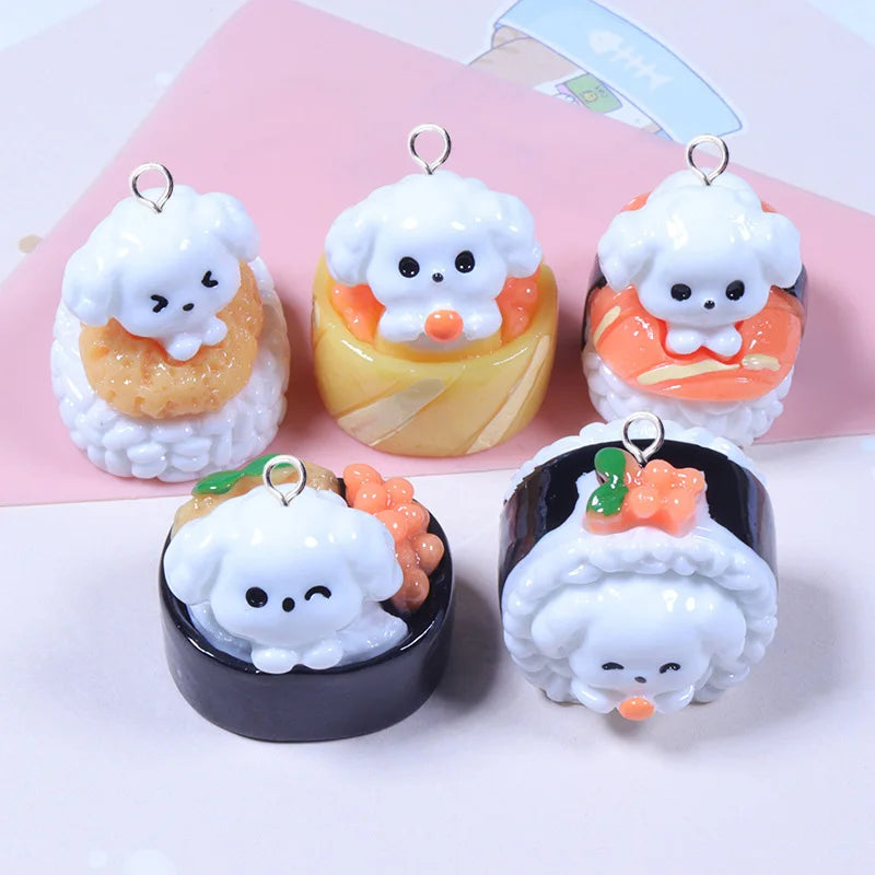 6pcs 3D Dog Sushi Charms for Jewelry Making DIY Earring Necklace Findings C1321