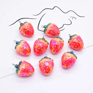 6pcs 3D Strawberry Resin Charms for Jewelry Making
