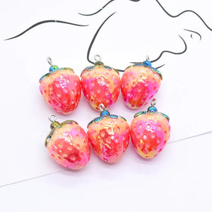 6pcs 3D Strawberry Resin Charms for Jewelry Making