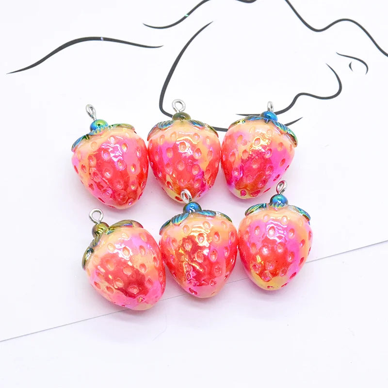 6pcs 3D Strawberry Resin Charms for Jewelry Making