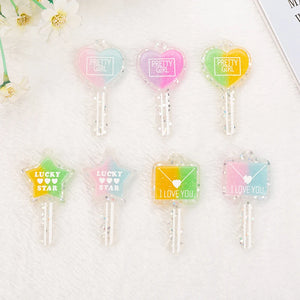 6pcs Resin Heart, Star Key DIY Making Accessories