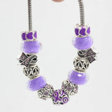 6pcs Purple Ribbon Bead Pancreatic Cancer Awareness Bracelet