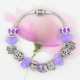 6pcs Purple Ribbon Bead Pancreatic Cancer Awareness Bracelet
