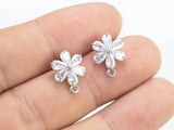 6pcs CZ Flower Stud Earrings, Emerald Daisy Earring, 14K Plated