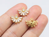 6pcs CZ Pave Flower Stud Earrings, Real Plated, Half Sun Earrings
