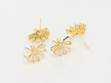 6pcs CZ Pave Flower Stud Earrings, Real Plated, Half Sun Earrings