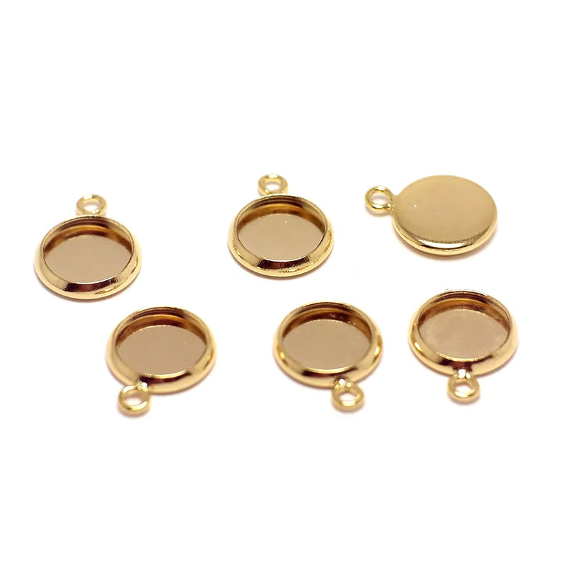 6pcs Gold Plated Disc Connectors, 8mm Round Cab for Stone Pearls Beads