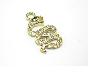 Snake Pendant CZ Pave Hoop Earring Charm Raw Brass Necklace Pendant