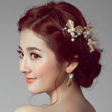 6pcs Bridal Crystal Pearl Leaf Hairpins Wedding Hair Accessories