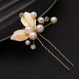 6pcs Bridal Crystal Pearl Leaf Hairpins Wedding Hair Accessories