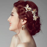 6pcs Bridal Crystal Pearl Leaf Hairpins Wedding Hair Accessories