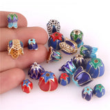 6pcs Enamel End Caps Charms Metal Bead Caps Cloisonne Copper Plated Flower Beads