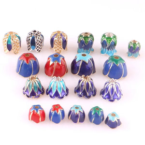 6pcs Enamel End Caps Charms Metal Bead Caps Cloisonne Copper Plated Flower Beads