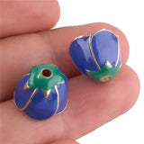 6pcs Enamel End Caps Charms Metal Bead Caps Cloisonne Copper Plated Flower Beads