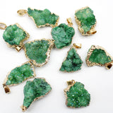 6pcs Green Crystal Quartz Raw Mineral Geode Pendants for DIY Jewelry Making
