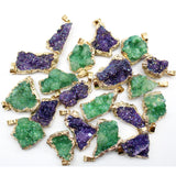 6pcs Green Crystal Quartz Raw Mineral Geode Pendants for DIY Jewelry Making