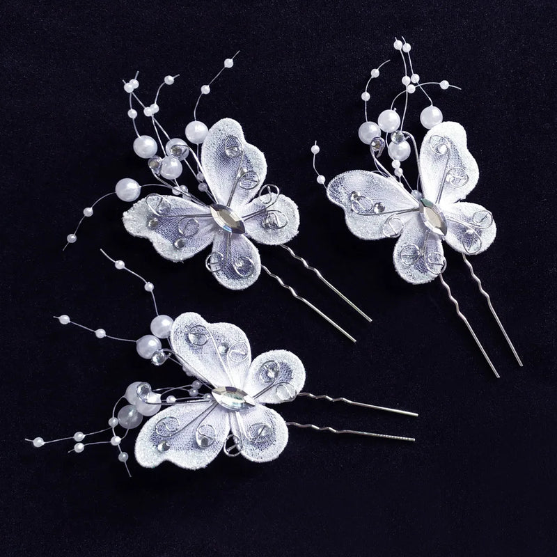 6pcs Red Yarn Butterfly Flower Hair Clips Barrette