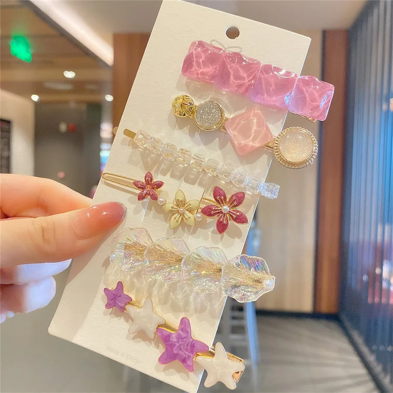 6pcs Geometric Acetate Hairpins Set for Women Girls
