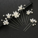 6pcs Pearl Flower Hair Pins for Women Wedding Bridal Hair Accessories