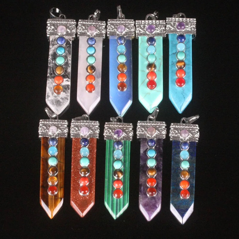6pcs High Sword 7 Chakra Pendants Natural Crystal Quartz Pendant Necklace
