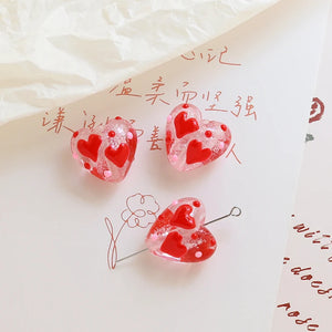 6pcs Crystal Love Glass Straight Hole Beads DIY Jewelry Necklace Bead