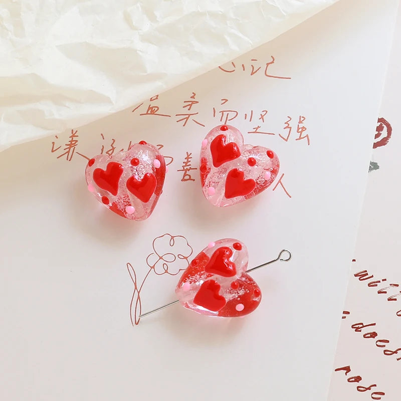 6pcs Crystal Love Glass Straight Hole Beads DIY Jewelry Necklace Bead