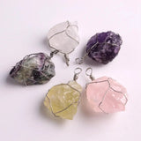 6pcs Fluorite Gemstone Necklace Pendants Reiki Quartz Crystal Charms