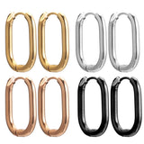 6pcs Stainless Steel Oval Hoop Earring Retro Jewelry