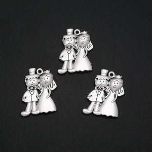 6pcs Antique Silver Wedding Charms Groom Bride Pendants DIY Jewelry Making