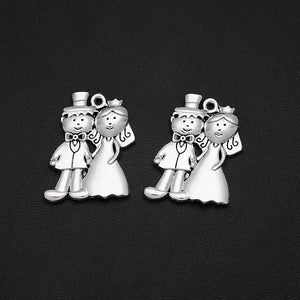 6pcs Antique Silver Wedding Charms Groom Bride Pendants DIY Jewelry Making