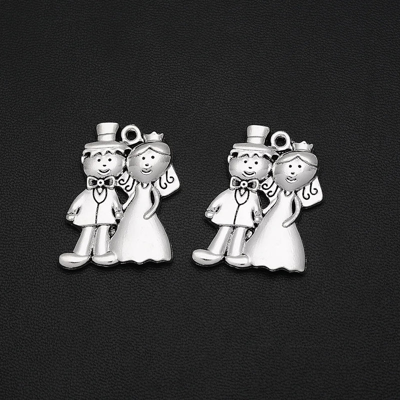 6pcs Antique Silver Wedding Charms Groom Bride Pendants DIY Jewelry Making