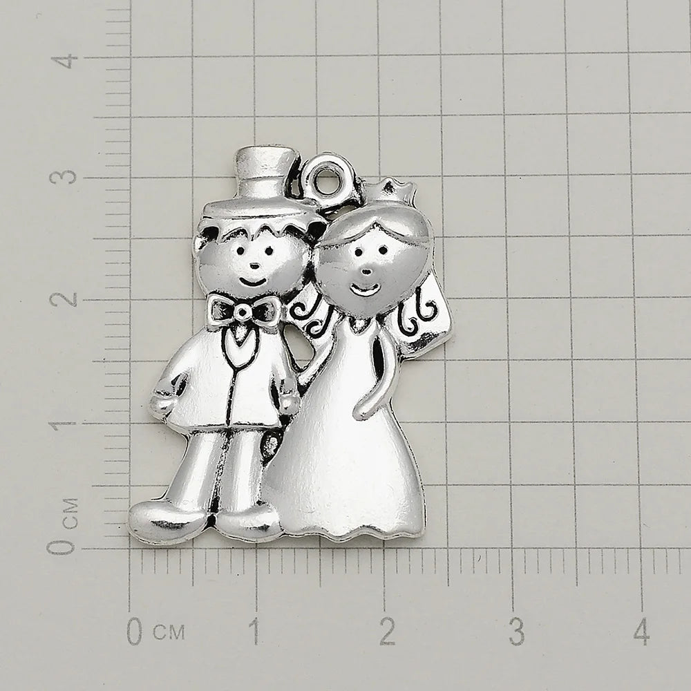6pcs Antique Silver Wedding Charms Groom Bride Pendants DIY Jewelry Making