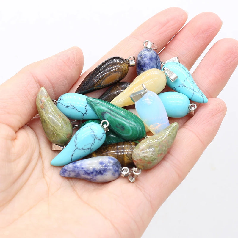 6pcs Natural Stone Pendant Conic Shape Agates Charms for DIY Necklace