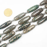 6pcs Multi-Style Green 10x30mm Ancient Tibet Dzi Agates Beads