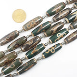 6pcs Multi-Style Green 10x30mm Ancient Tibet Dzi Agates Beads