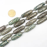 6pcs Multi-Style Green 10x30mm Ancient Tibet Dzi Agates Beads