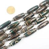 6pcs Multi-Style Green 10x30mm Ancient Tibet Dzi Agates Beads