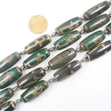 6pcs Multi-Style Green 10x30mm Ancient Tibet Dzi Agates Beads