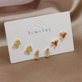 6pcs Multicolor Crystal Animal Stud Earrings for Women
