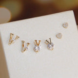 6pcs Multicolor Crystal Letter V Stud Earrings Zirconia Jewelry Set