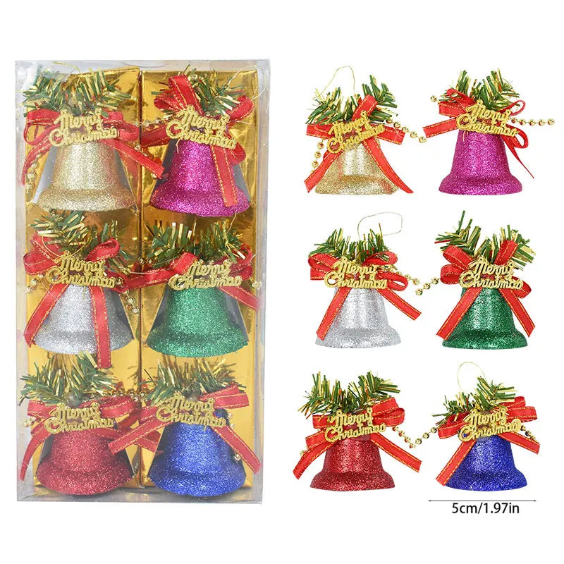 6pcs Multicolor Glitter Jingle Bell Christmas Tree Hanging Pendants