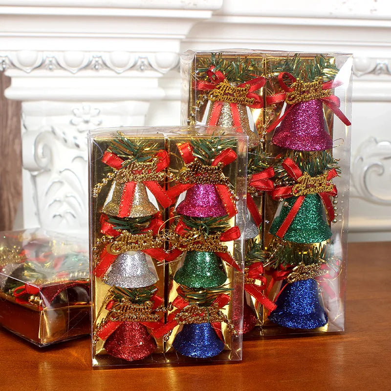 6pcs Multicolor Glitter Jingle Bell Christmas Tree Hanging Pendants